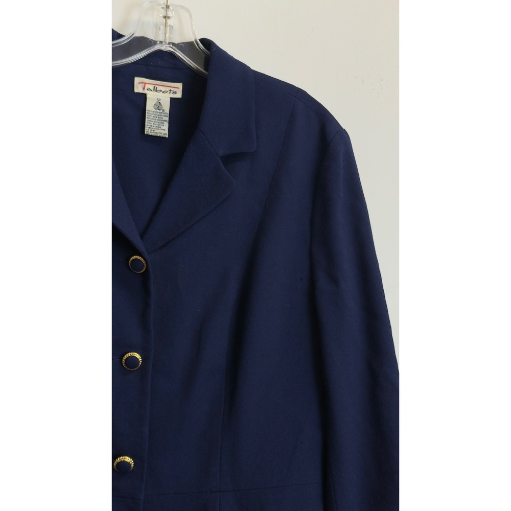 Vintage Talbots Navy Blue Wool Coat Dress Gold Buttons Size 12 Long Sleeve Midi - Picture 4 of 13